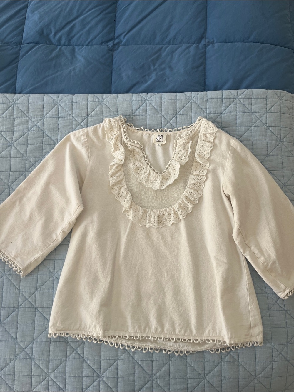 Women's Cream Ruffle Lace Neck Blouse